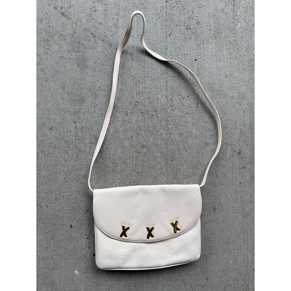 Paloma Picasso Cream Beige Leather Crossbody Handbag. Purse measures approximate